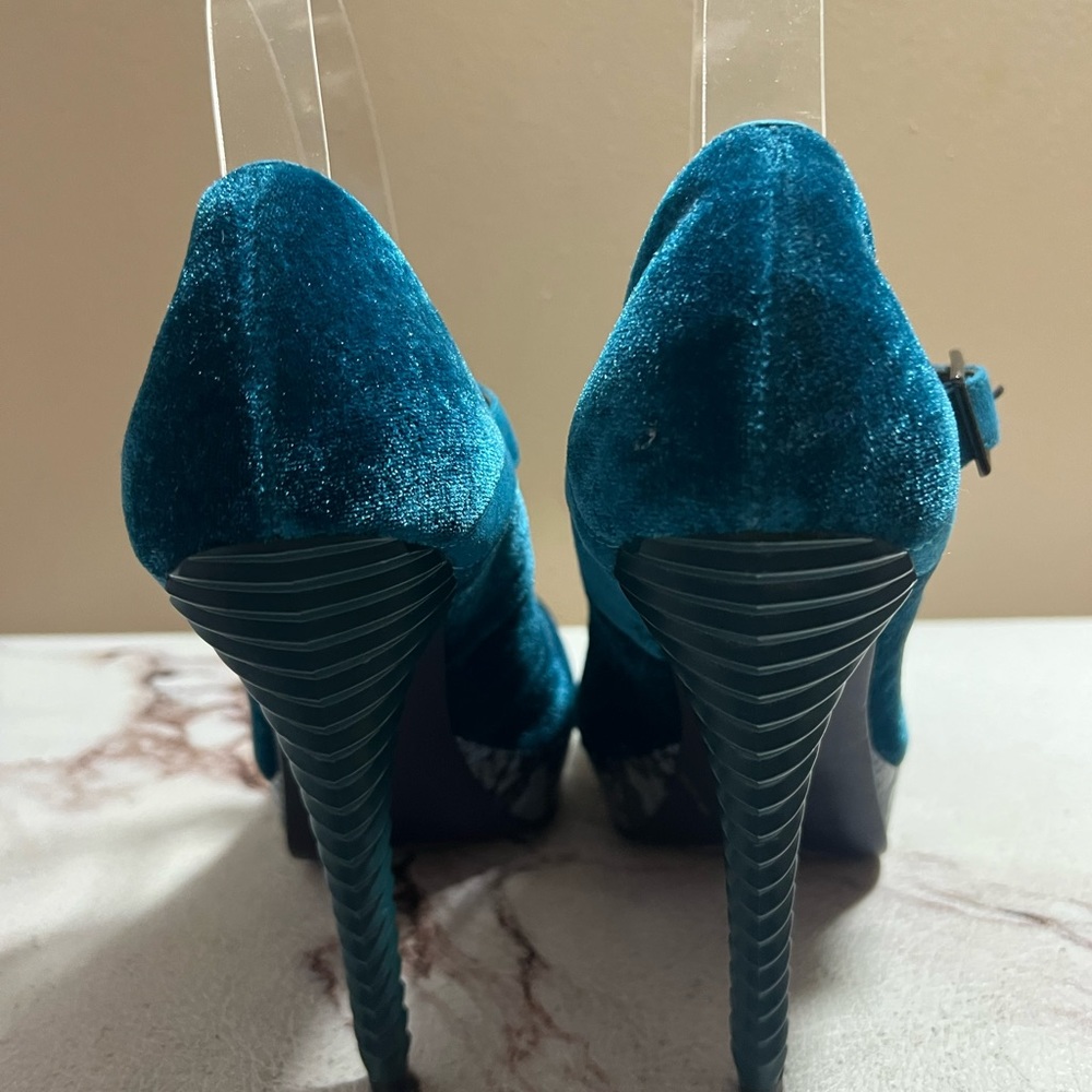 RACHEL ROY MARY JANE WOMEN'S BLUE T-STRAP PLATFORM PUMPS SIZE 6. - Picture 5 of 8